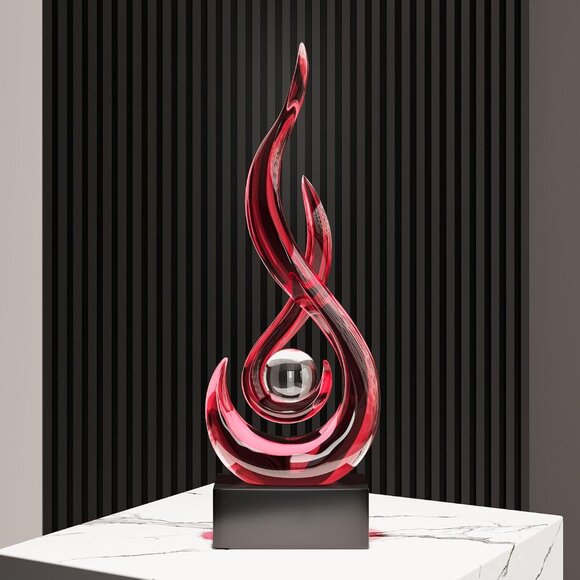 11.8" H Abstract Art Resin Black Modern Flame Decorations for Living Room Office - Picture 5 of 7